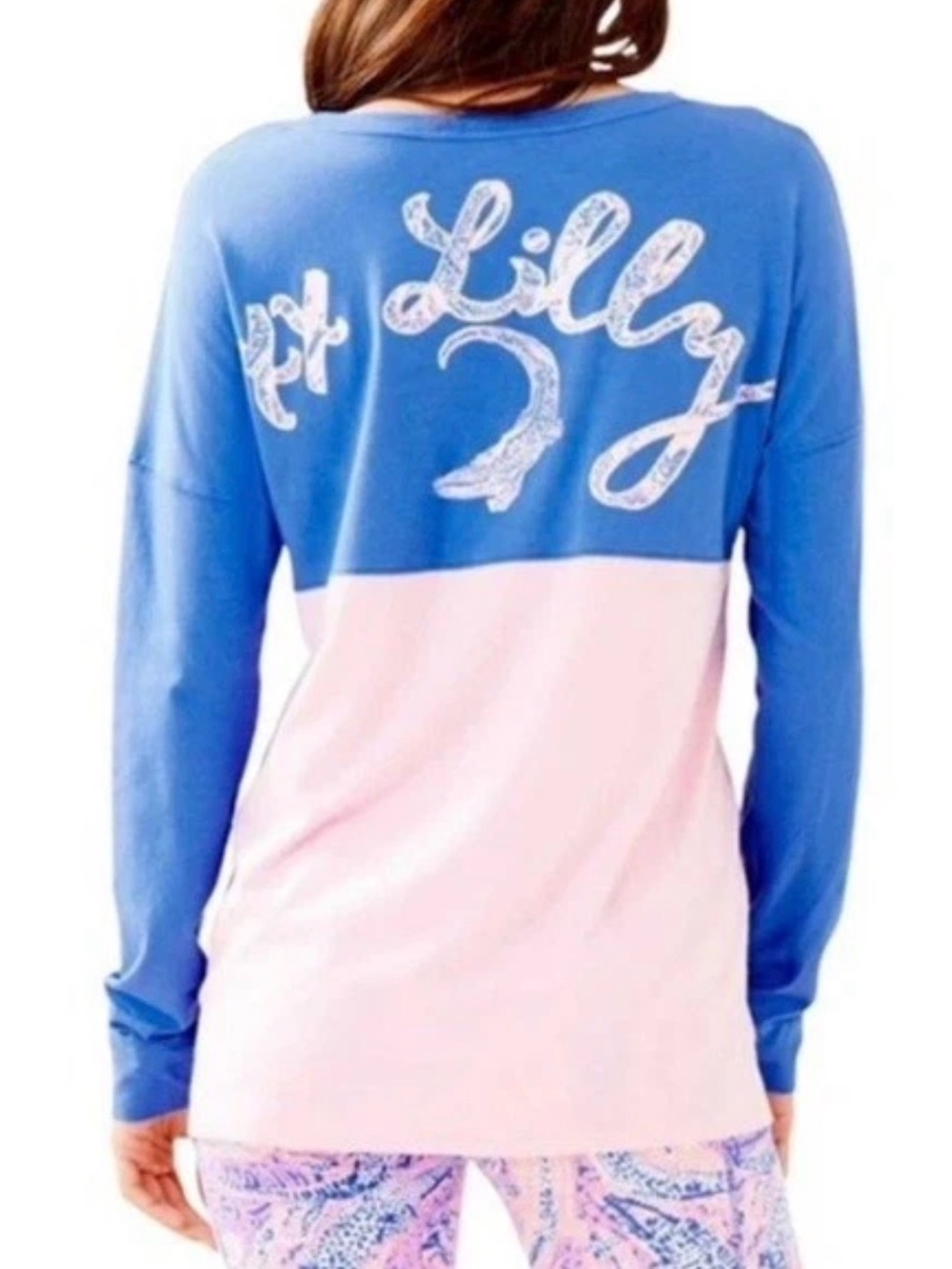 Lilly Pulitzer Finn Top Long Sleeve Coastal Blue Embroidered Gator Graphic Sz M - Picture 2 of 11
